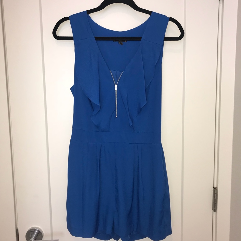 Express Cobalt Blue Ruffled Zip Romper